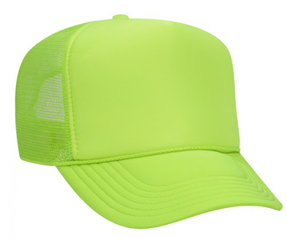 Neon 5 Panel High Crown Mesh Back Trucker Hat